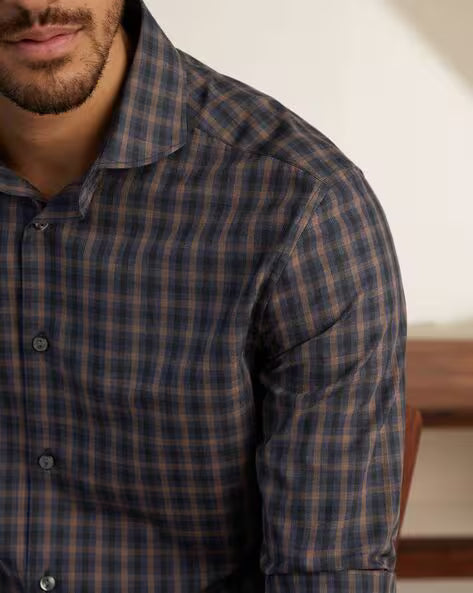 Checked Cutaway-Collar Shirt