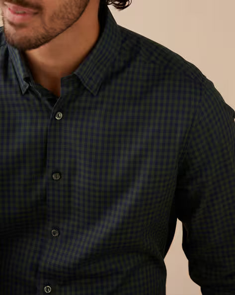 Checked Spread-Collar Shirt