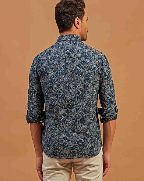 Men Floral Slim Fit Shirt with Spread Collar