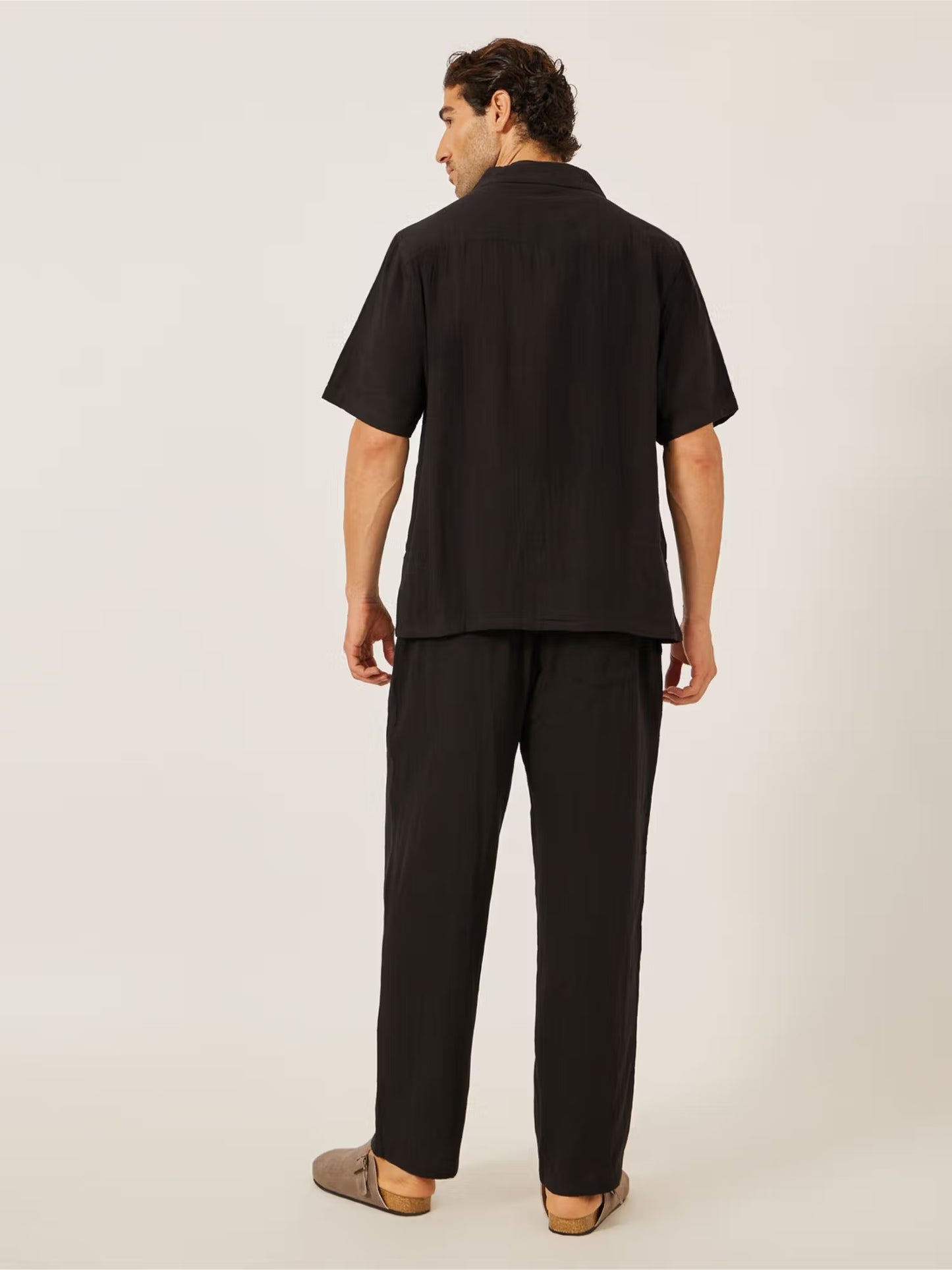 Styli Men Black Textured Relaxed Fit Co-ord Set