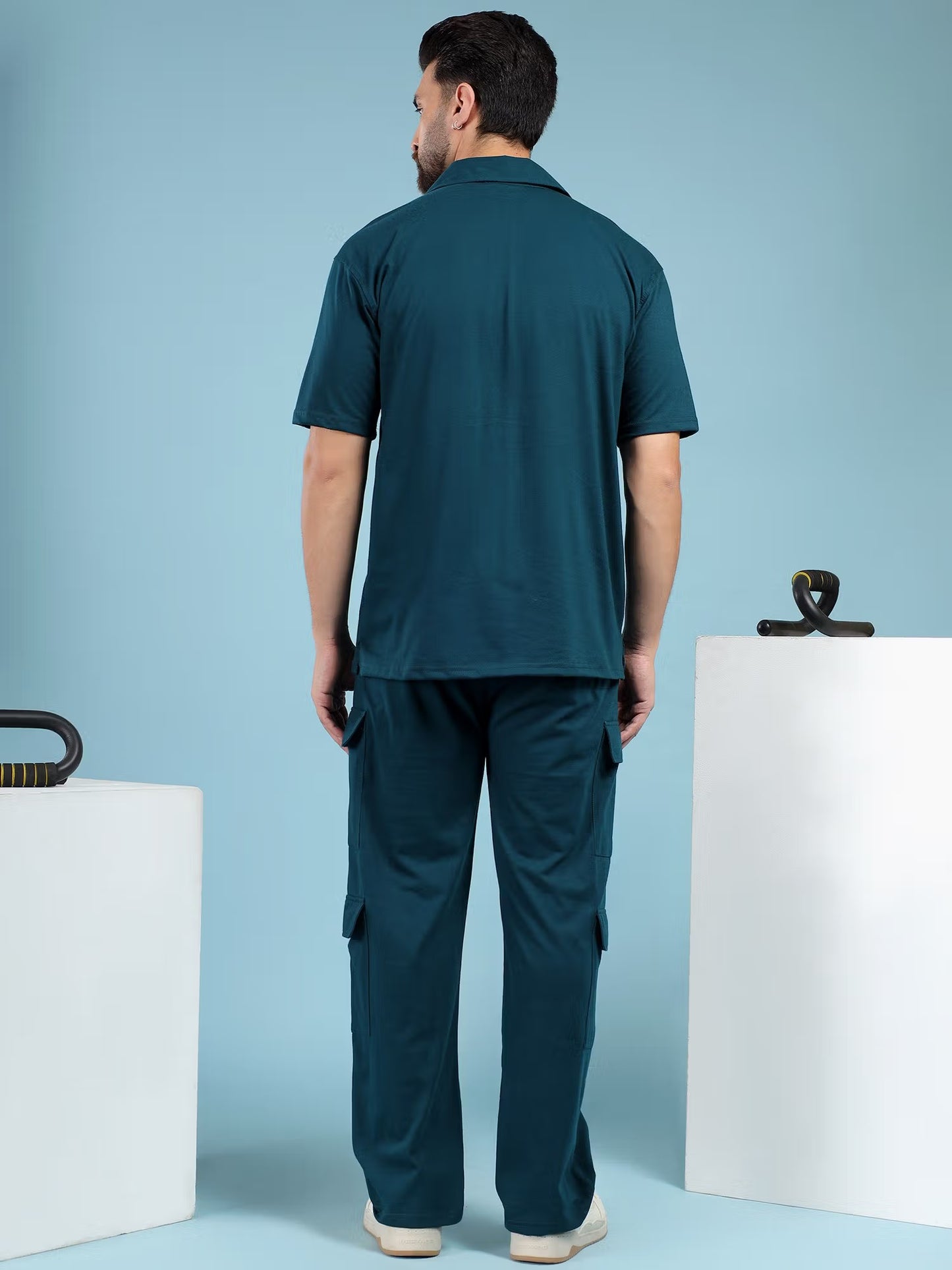 Kvetoo Men Green Cotton Solid Co-ord Set