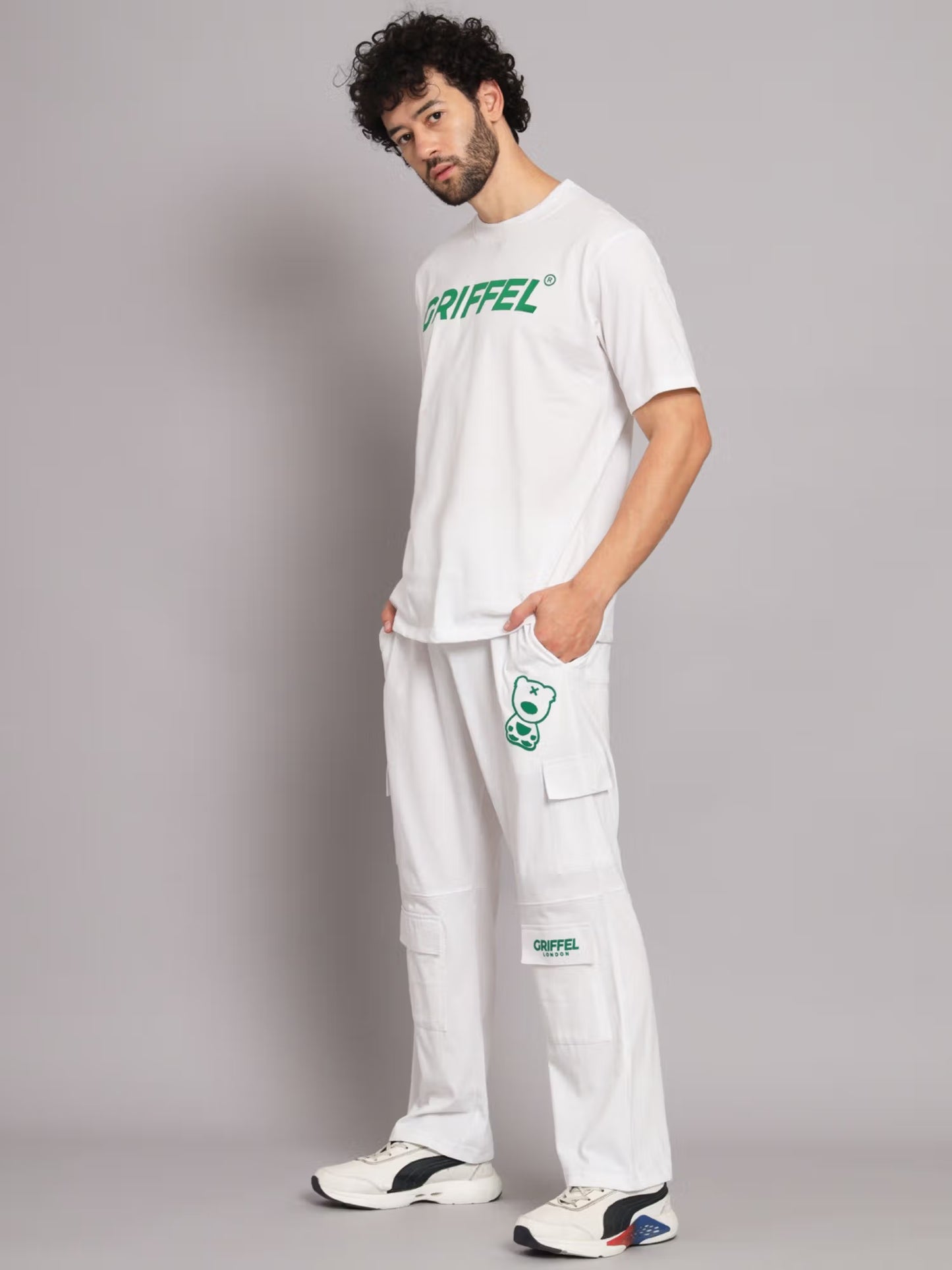 Griffel White Men Registered Print White Co-ord Set