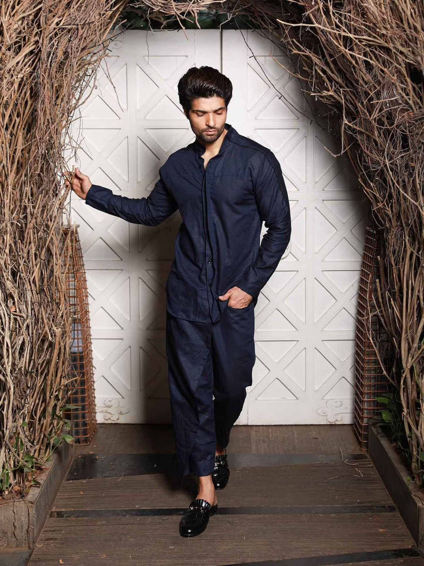 Echke Navy Blue Linen Co-ord Set