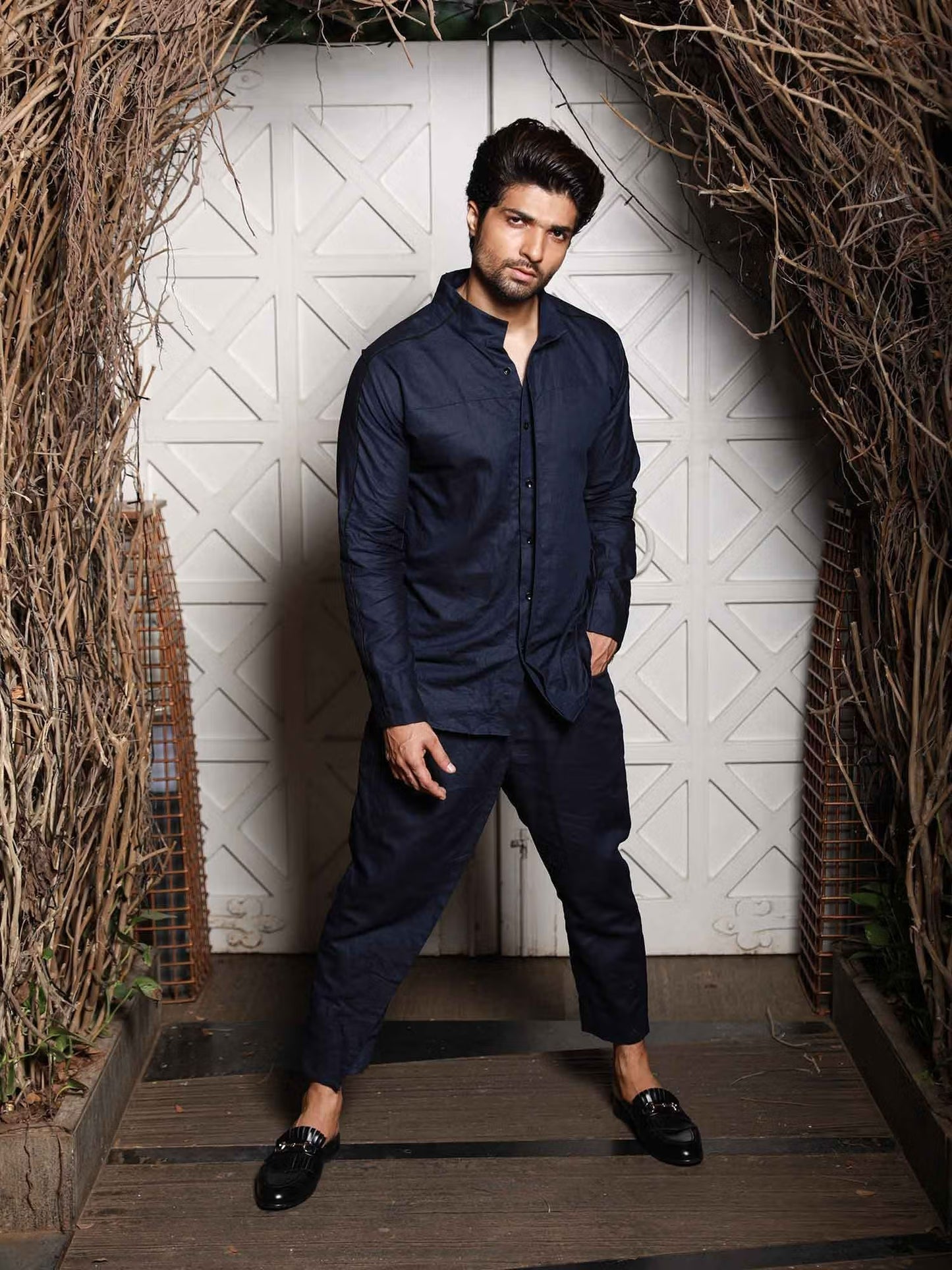 Echke Navy Blue Linen Co-ord Set