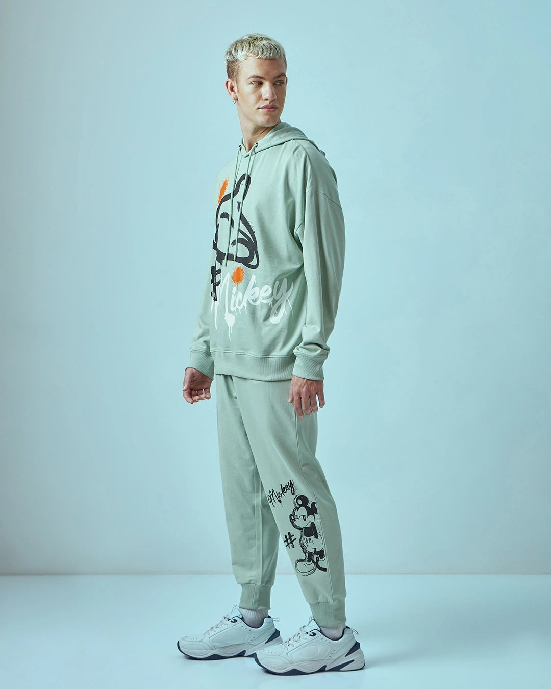 Men's Green Mickey Graphic Printed Oversized Co-ord Set