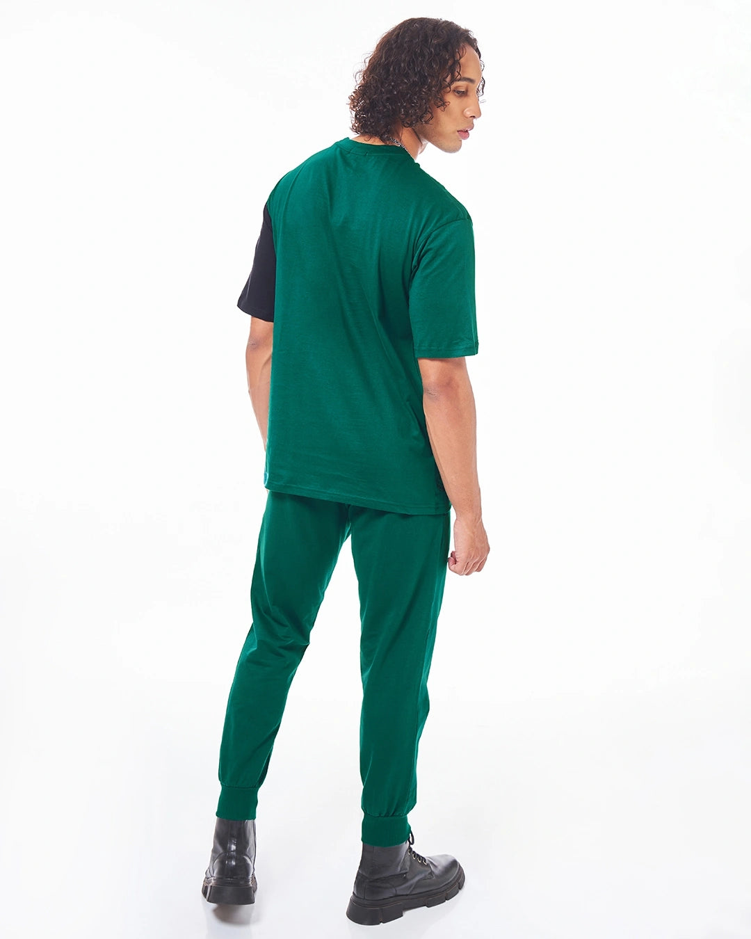 Men's Green & Black Rock Lee Graphic Printed Oversized Co-ord Set