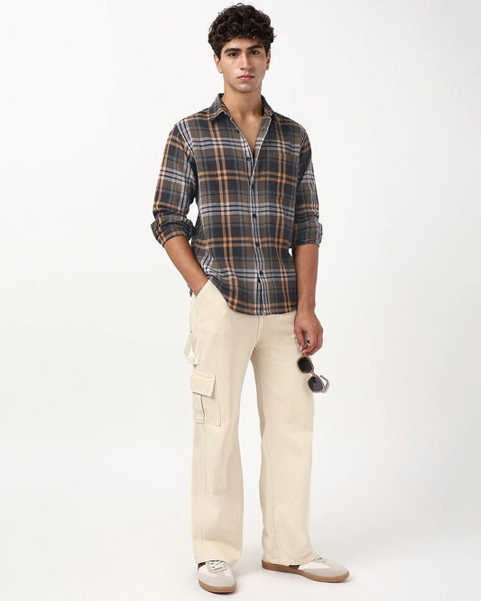 Men's Brown & Black Checked Shirt