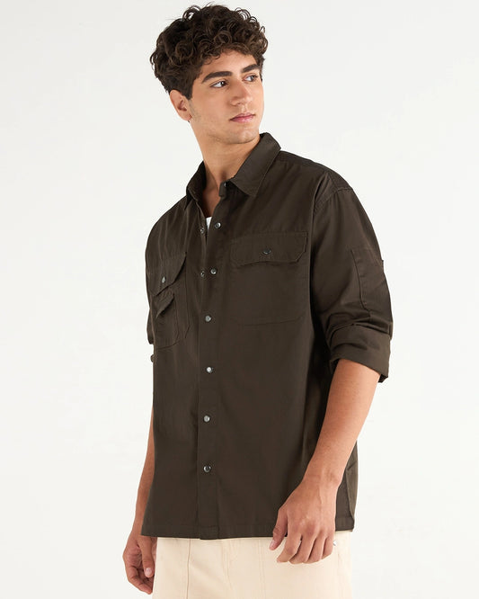 Men's Brown Oversized Cargo Shirt