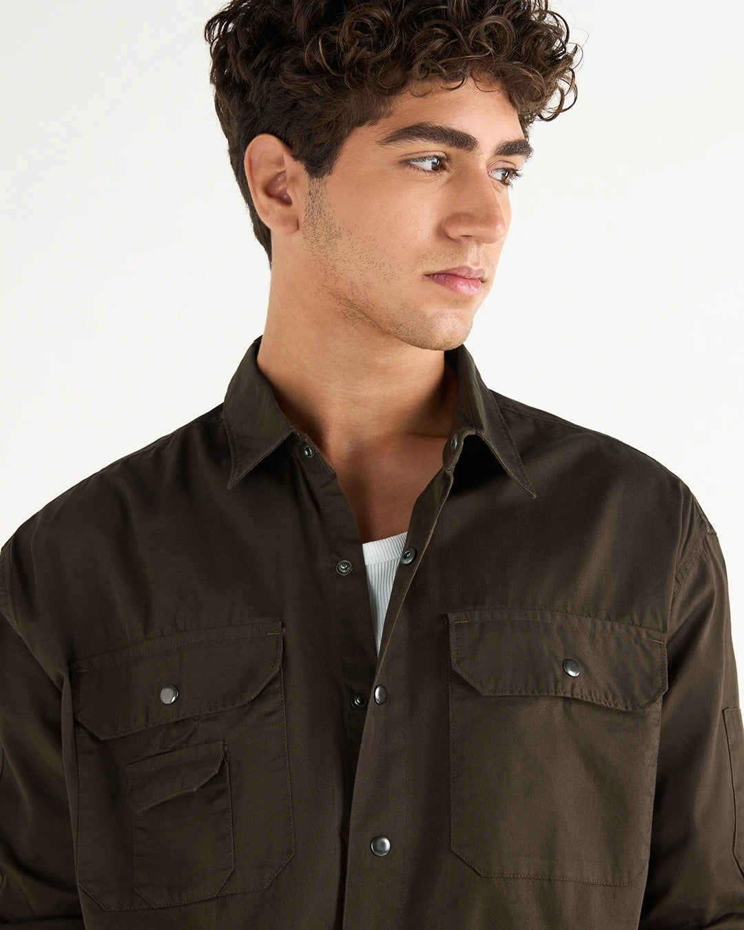 Men's Brown Oversized Cargo Shirt