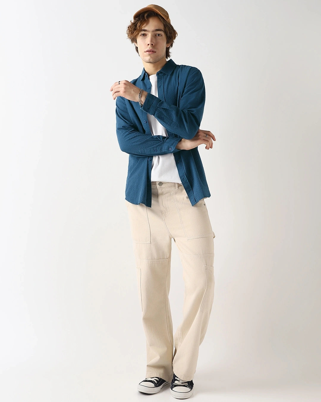 Men's Navy Blue Textured Shirt