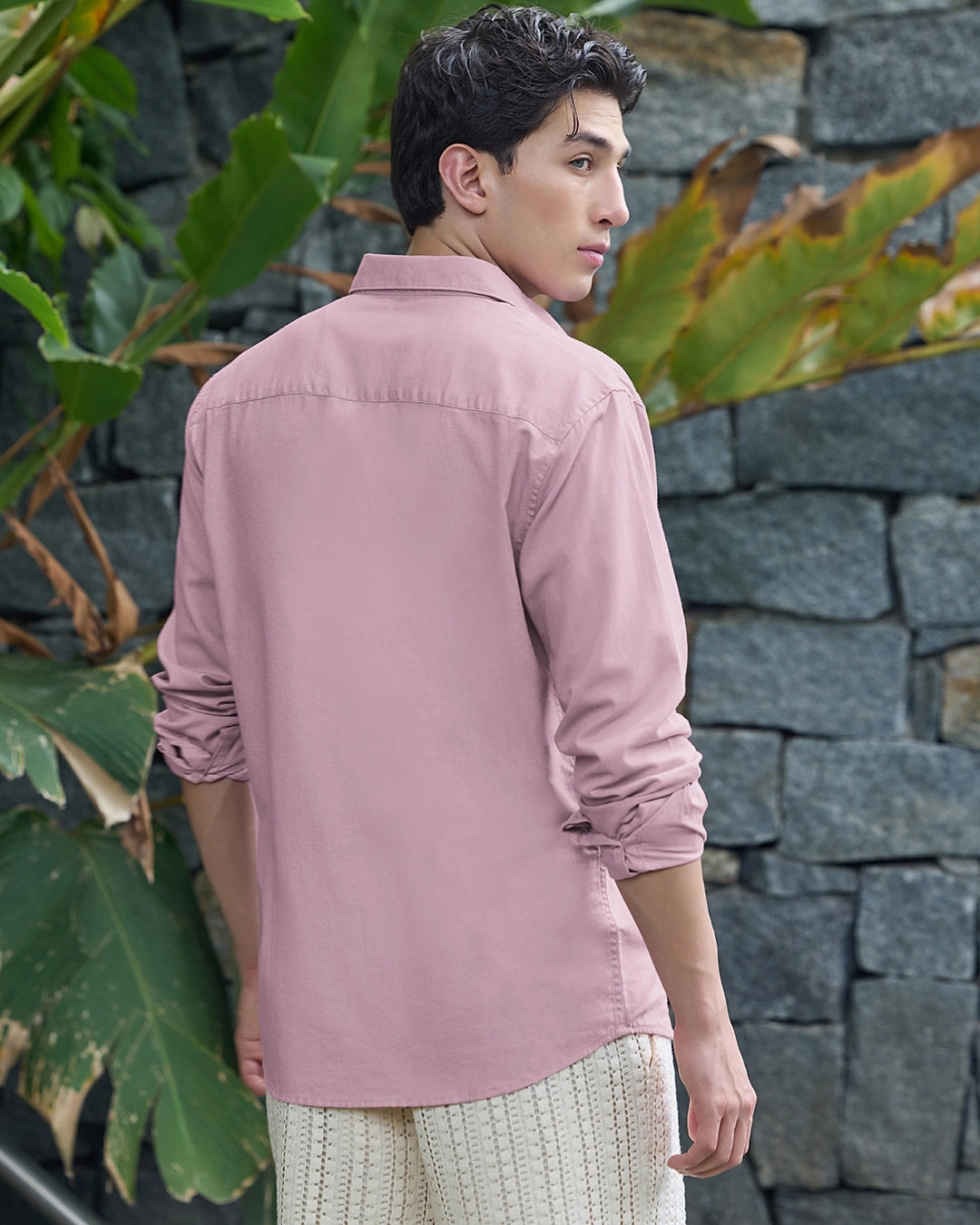 Men's Pink Cotton Linen Shirt