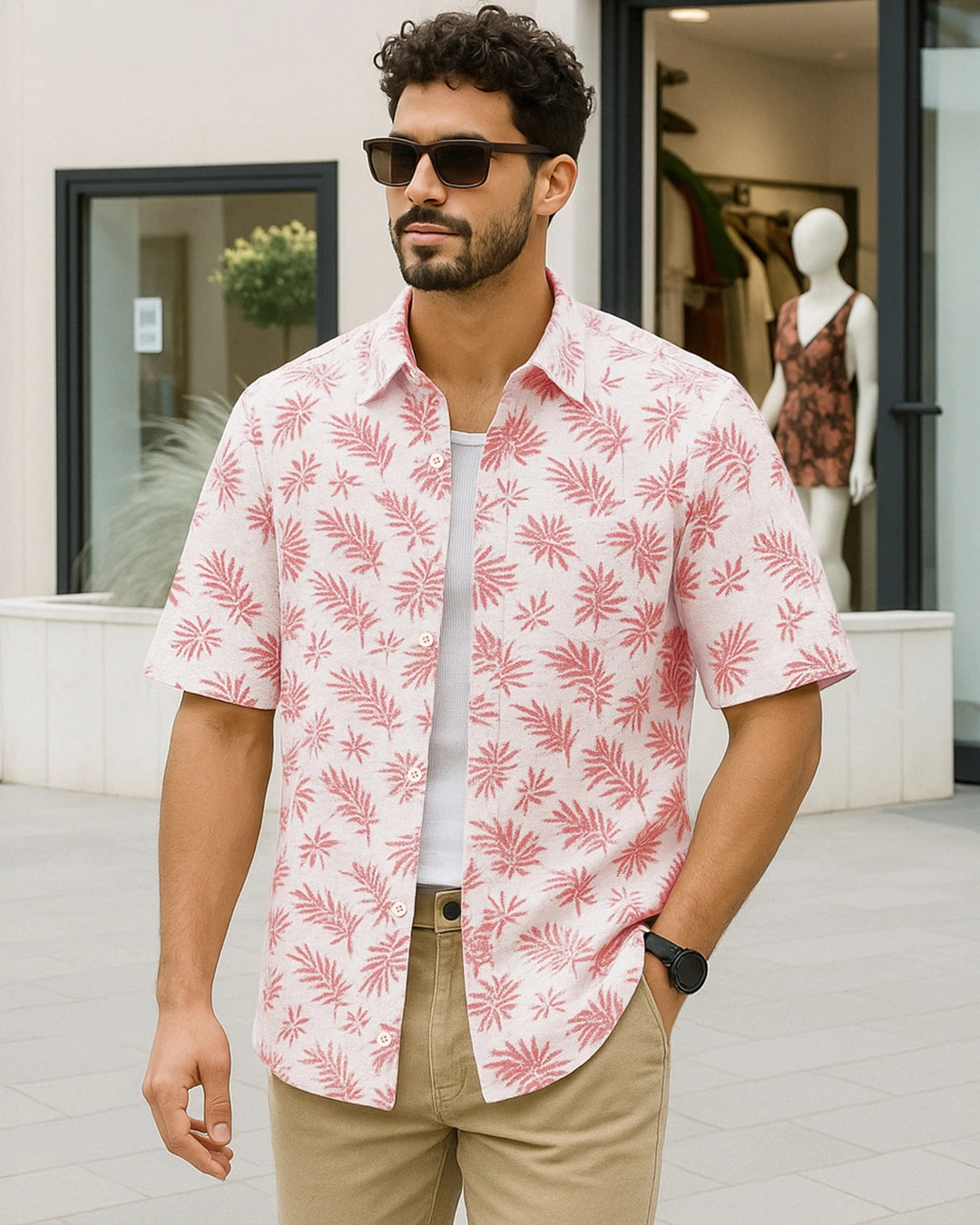 Men's Soft Peach All Over Printed Oversized Shirt