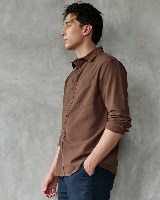 Men's Toffee Brown Cotton Linen Shirt