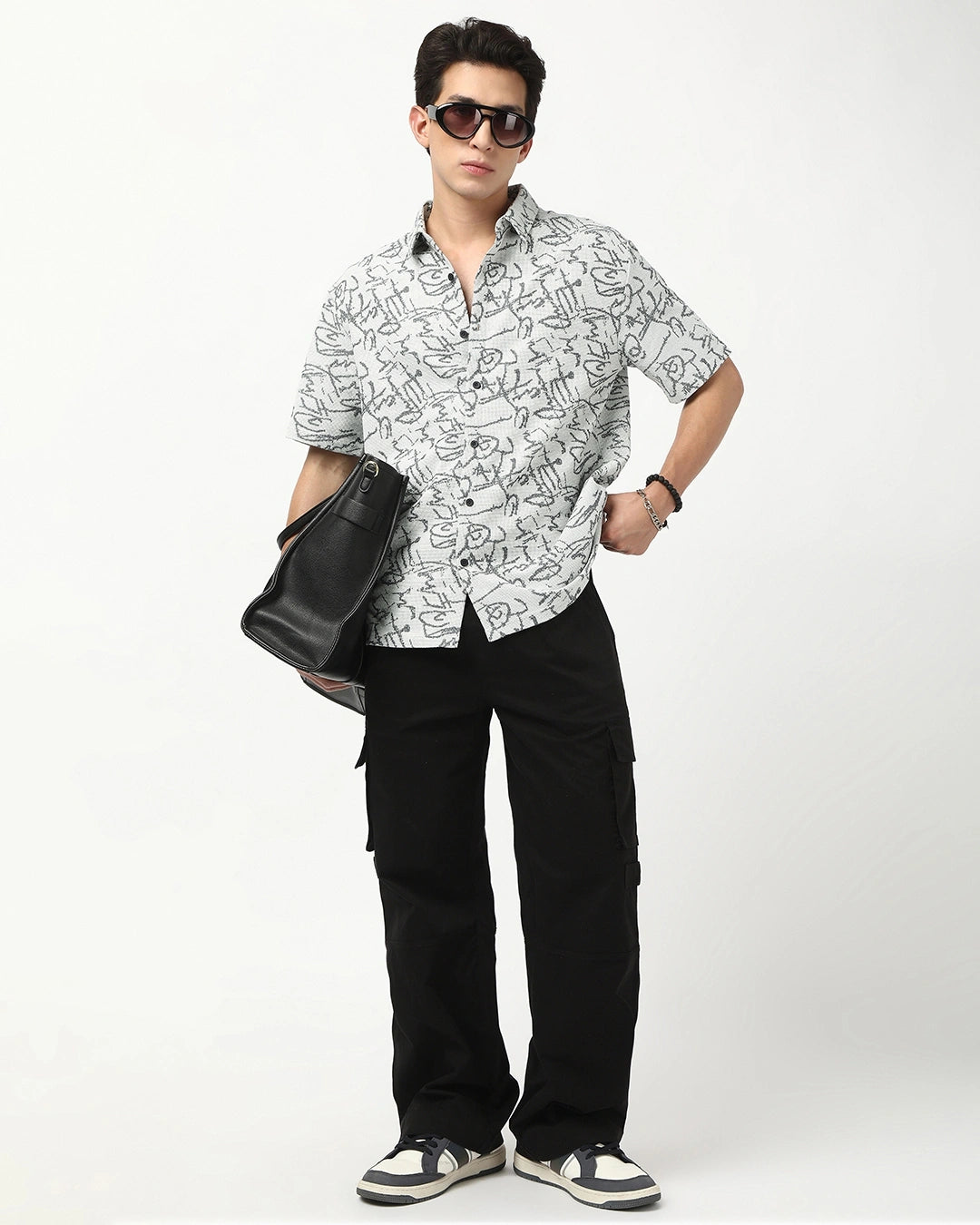 Men's Light Grey All Over Printed Oversized Shirt