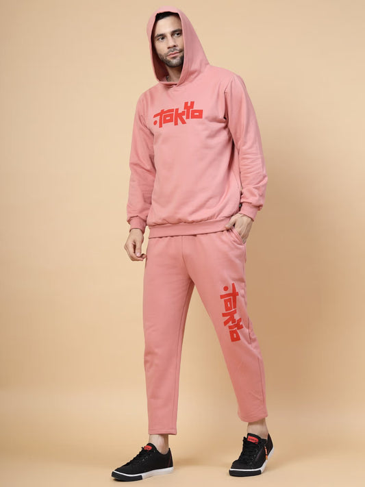 RIGO Men Pink Oversized Printed Fleece Co-ords Set