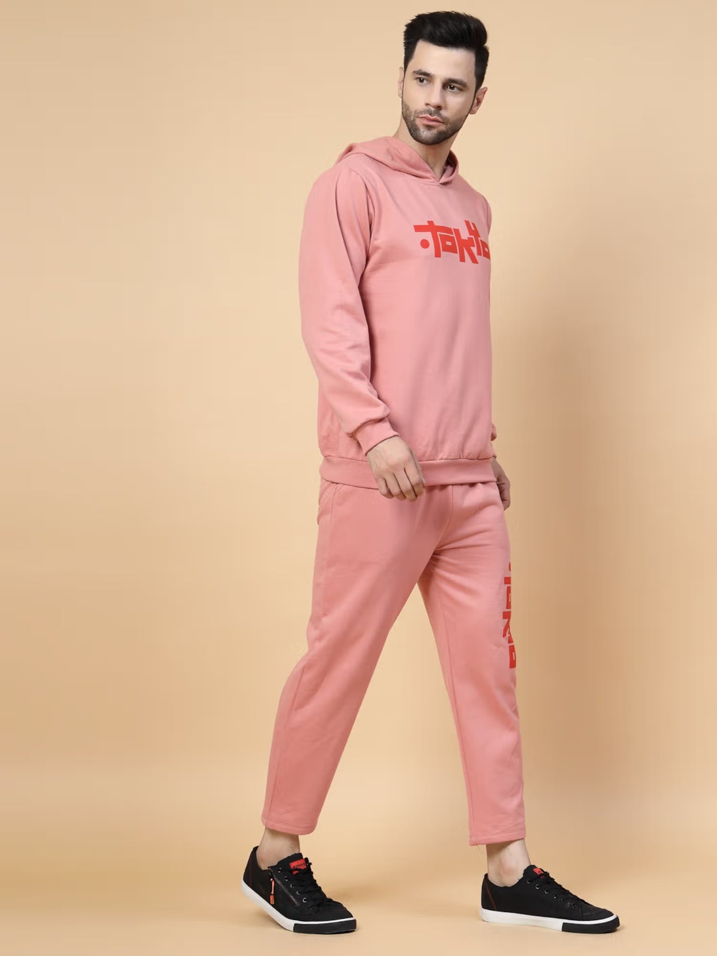RIGO Men Pink Oversized Printed Fleece Co-ords Set