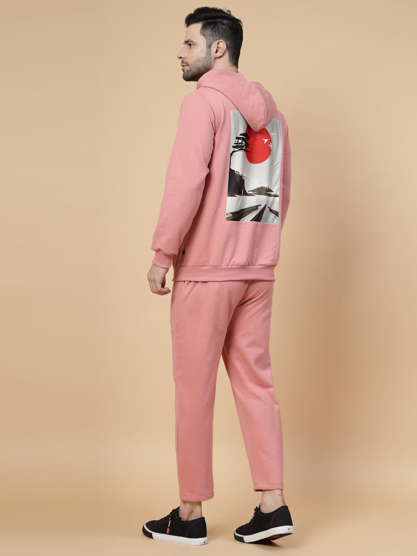 RIGO Men Pink Oversized Printed Fleece Co-ords Set