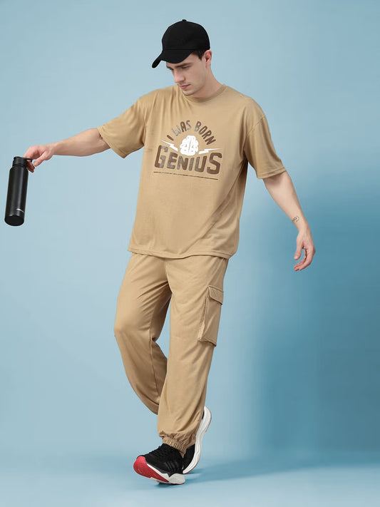 CHKOKKO Khaki Men Summer Co-ord Set