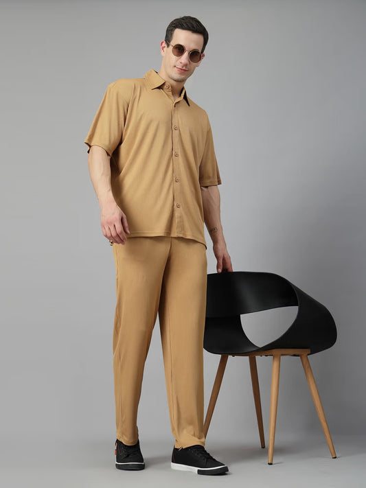 CHKOKKO Brown Men Summer Co-ord Set