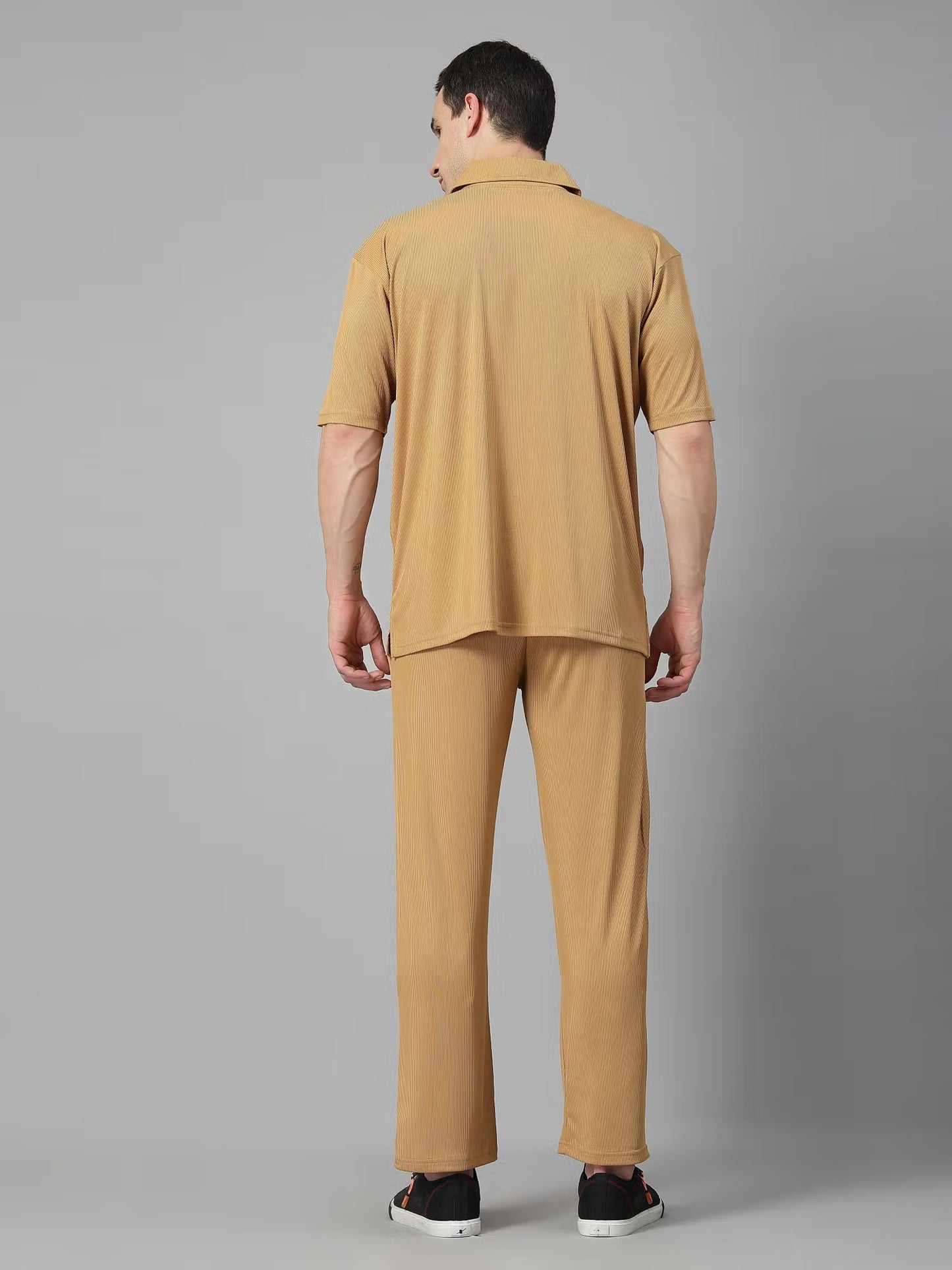 CHKOKKO Brown Men Summer Co-ord Set