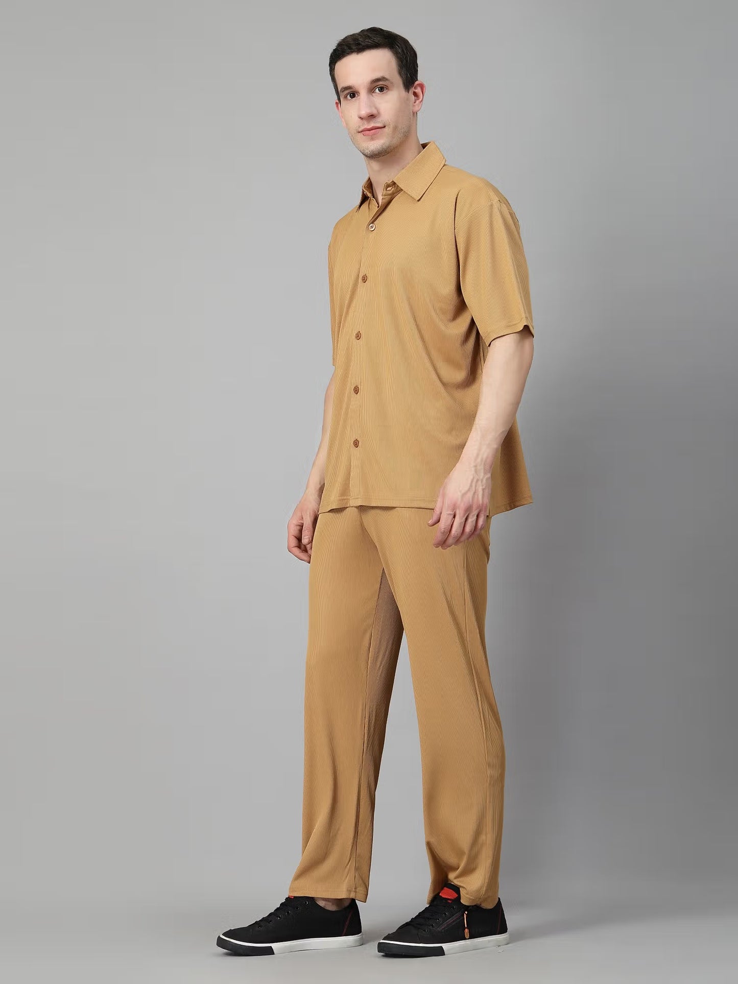 CHKOKKO Brown Men Summer Co-ord Set