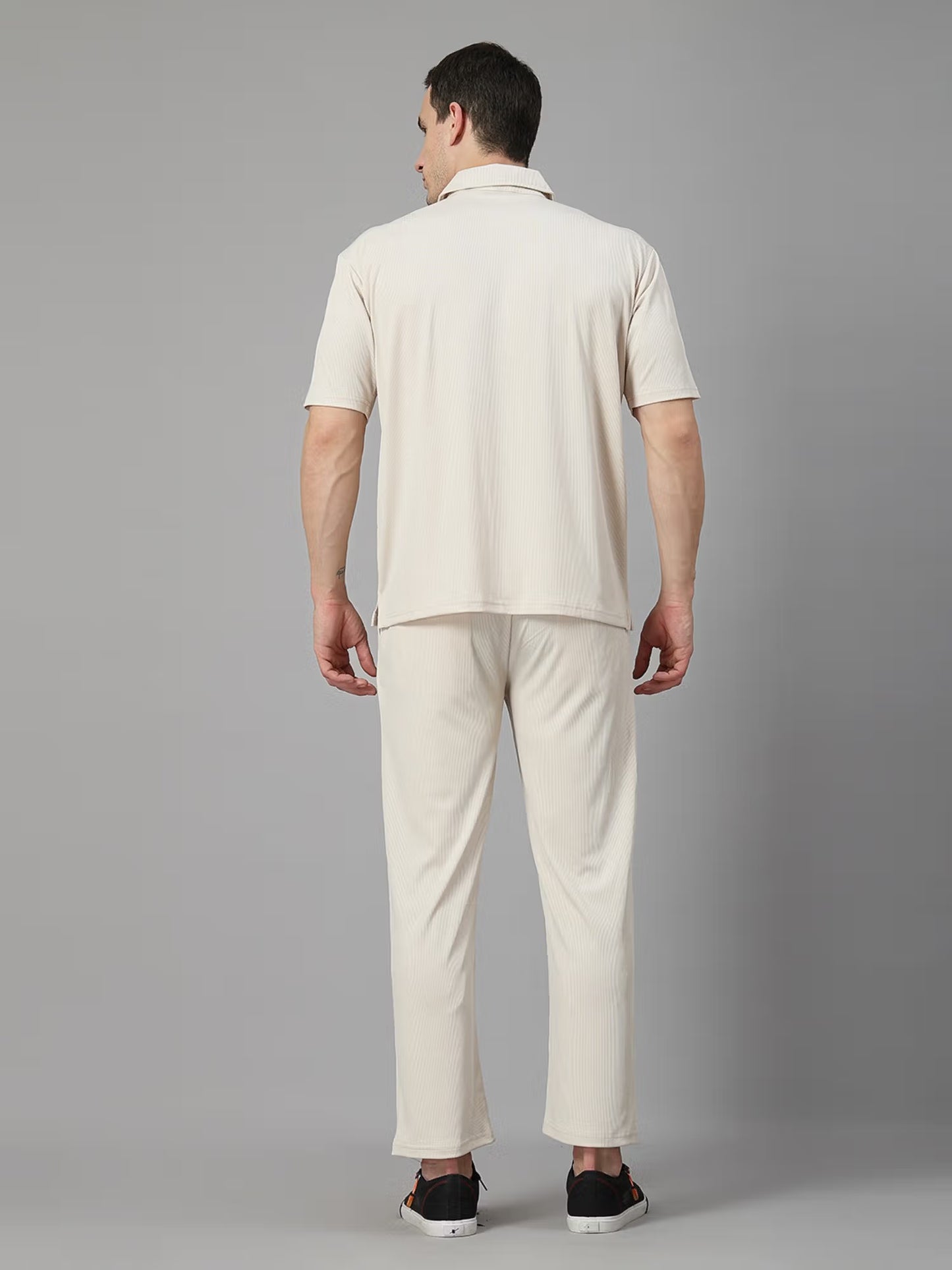 CHKOKKO Beige Men Summer Co-Ord Set