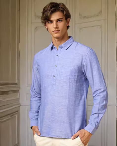 Men Slim Fit Half-Placket Shirt