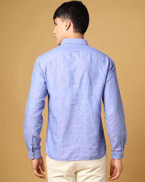 Men Slim Fit Half-Placket Shirt