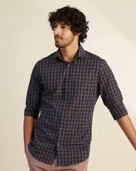 Checked Cutaway-Collar Shirt
