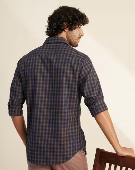 Checked Cutaway-Collar Shirt