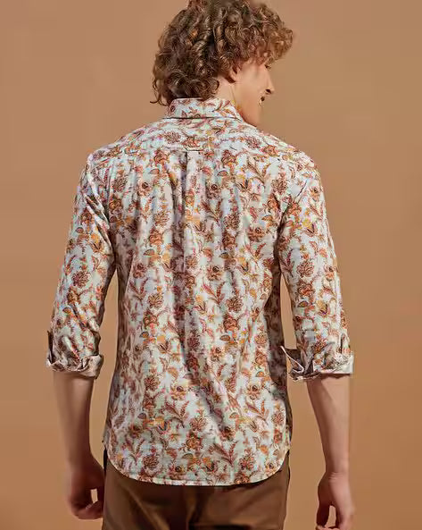 Men Floral Regular Fit Shirt with Spread Collar