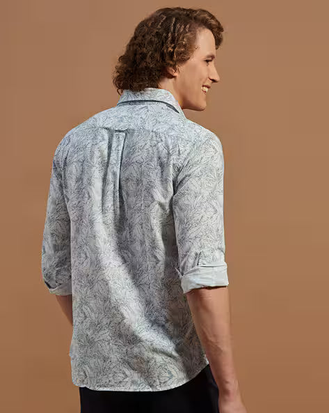 Men Floral Slim Fit Shirt with Spread Collar
