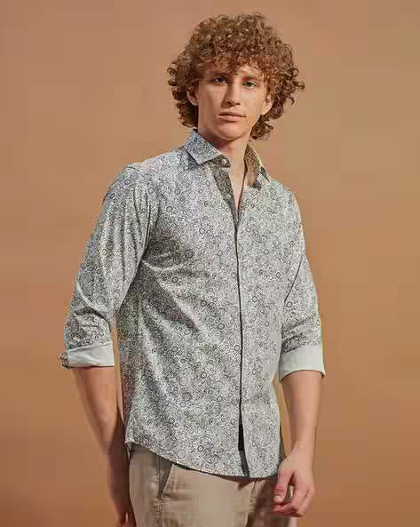Men Abstract Print Slim Fit Shirt
