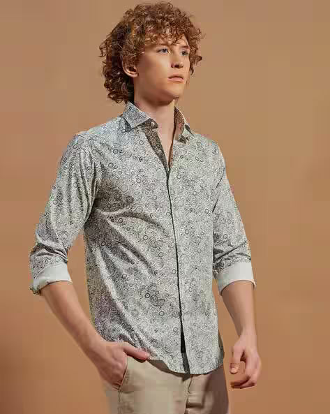 Men Abstract Print Slim Fit Shirt