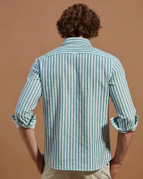 Men Striped Regular Fit Shirt with Spread Collar