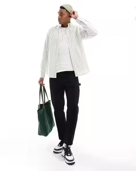 Striped Relaxed Fit Oxford Shirt with Button-Down Collar