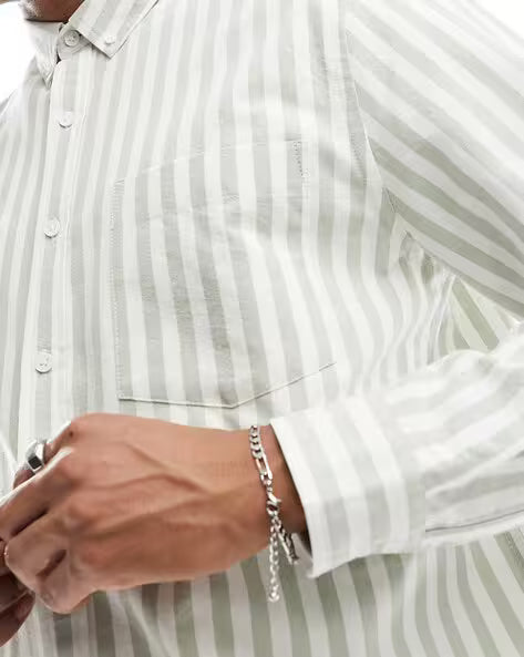 Striped Relaxed Fit Oxford Shirt with Button-Down Collar