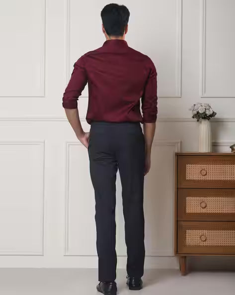 Men Slim Fit Shirt with Spread Collar