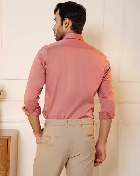 Men Slim Fit Cotton Satin Evening Shirt