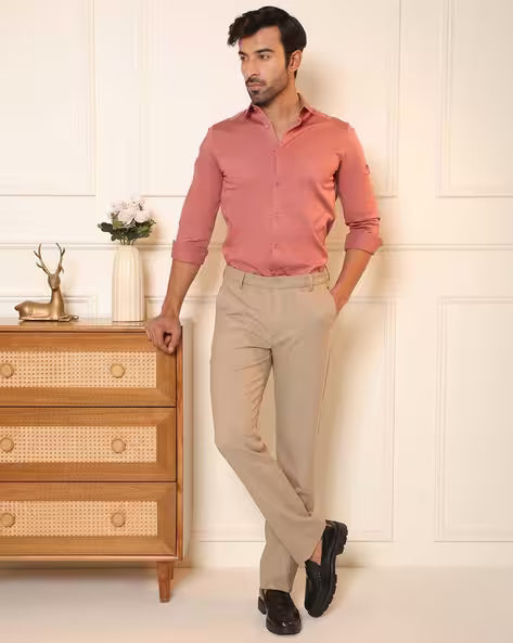 Men Slim Fit Cotton Satin Evening Shirt