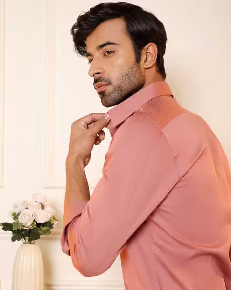 Men Slim Fit Cotton Satin Evening Shirt