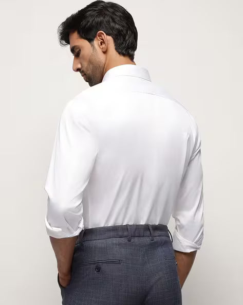 Men Slim Fit Shirt with Spread Collar