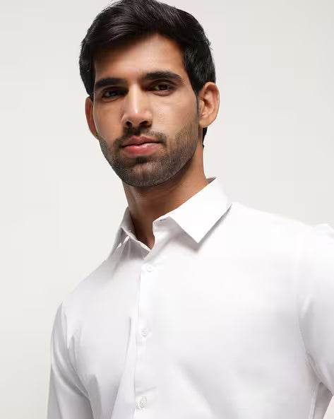 Men Slim Fit Shirt with Spread Collar