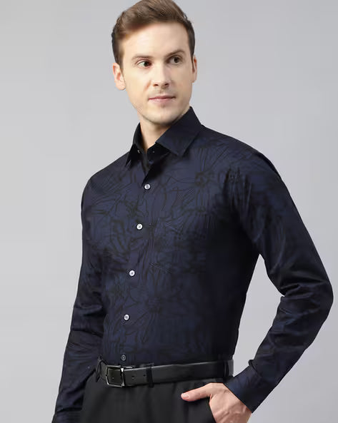 Men Floral Print Slim Fit Shirt with Full Sleeves