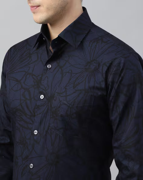 Men Floral Print Slim Fit Shirt with Full Sleeves