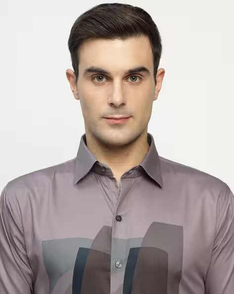 Men Slim Fit Shirt with Spread Collar