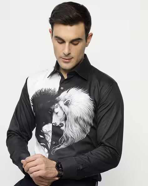 Men Slim Fit Shirt with Spread Collar
