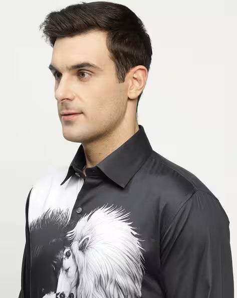 Men Slim Fit Shirt with Spread Collar