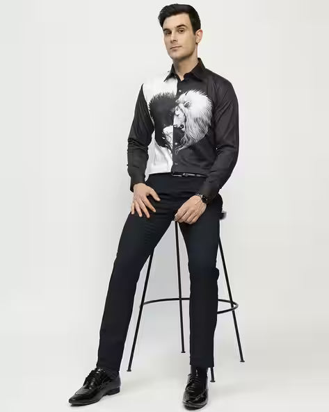 Men Slim Fit Shirt with Spread Collar