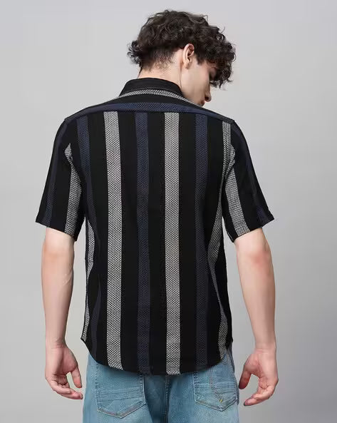 Men Spread Collar Crochet Shirt